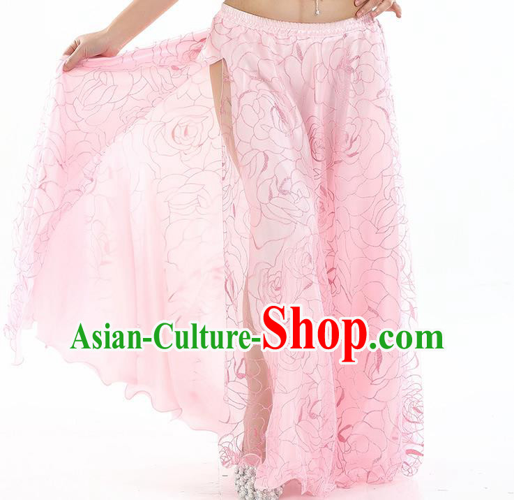Asian Indian Belly Dance Costume Pink Rose Skirt Stage Performance Oriental Dance Dress for Women
