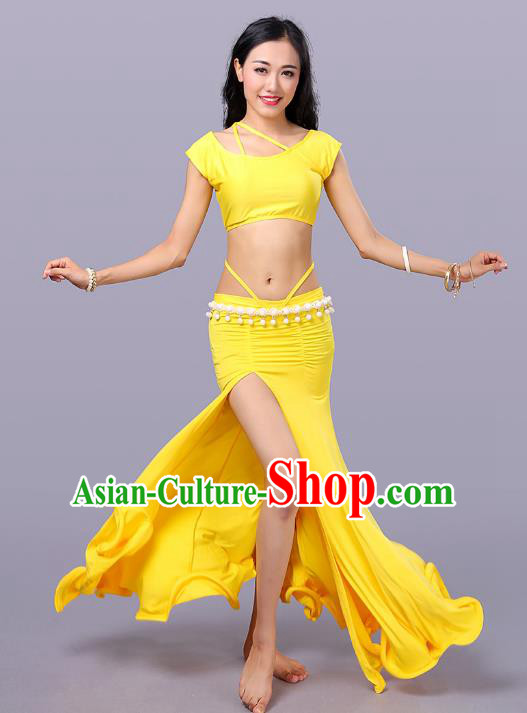 Indian Traditional Belly Dance Costume Classical Oriental Dance Yellow Dress for Women