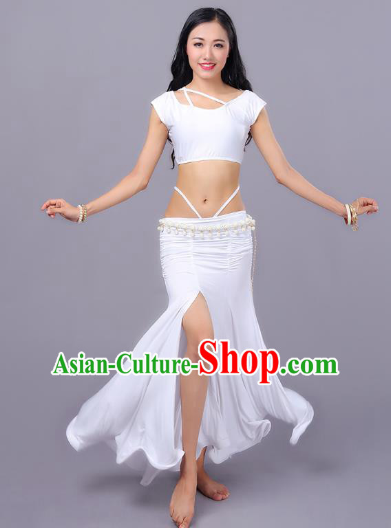 Indian Traditional Belly Dance Costume Classical Oriental Dance White Dress for Women