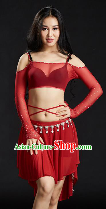 Indian Belly Dance Red Dress Classical Traditional Oriental Dance Performance Costume for Women