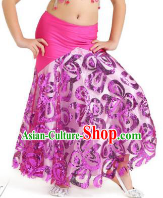 Top Indian Belly Dance Children Rosy Skirt India Traditional Oriental Dance Performance Costume for Kids