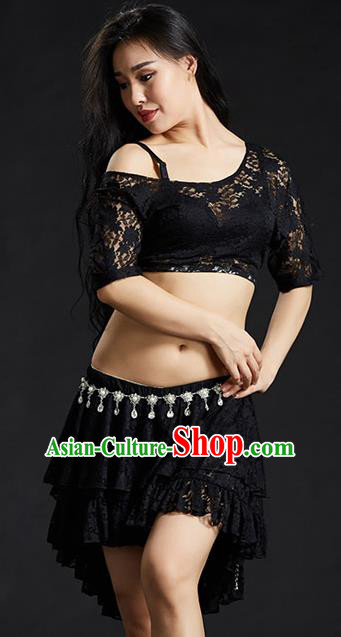 Indian Traditional Belly Dance Performance Costume Classical Oriental Dance Black Lace Dress for Women