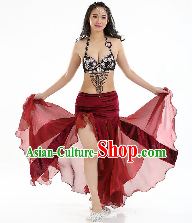 Top Indian Belly Dance India Traditional Raks Sharki Wine Red Dress Oriental Dance Costume for Women