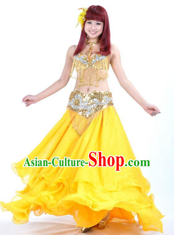 Asian Indian Belly Dance Costume Yellow Dress Stage Performance Oriental Dance Clothing for Women