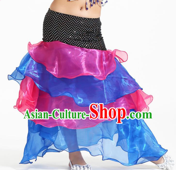 Asian Indian Belly Dance Rosy and Blue Skirt Stage Performance Oriental Dance Clothing for Kids
