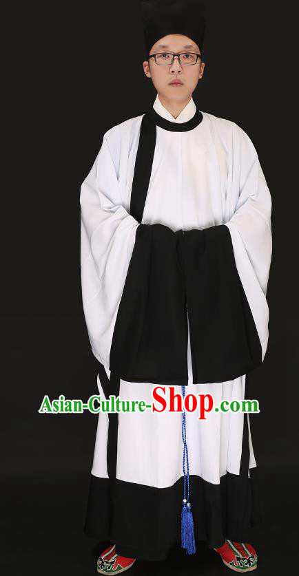 Chinese Ancient Ming Dynasty Confucian Scholar Costume White Robe Swordsman Hanfu Clothing for Men