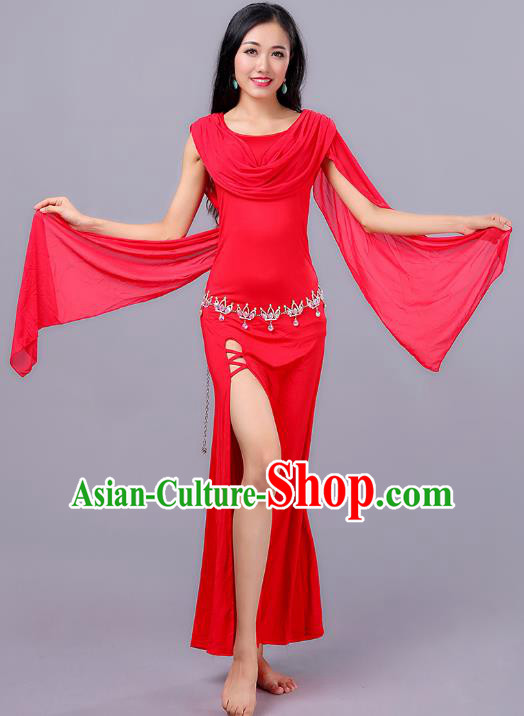 Asian Indian Belly Dance Red Dress Stage Performance Oriental Dance Clothing for Women