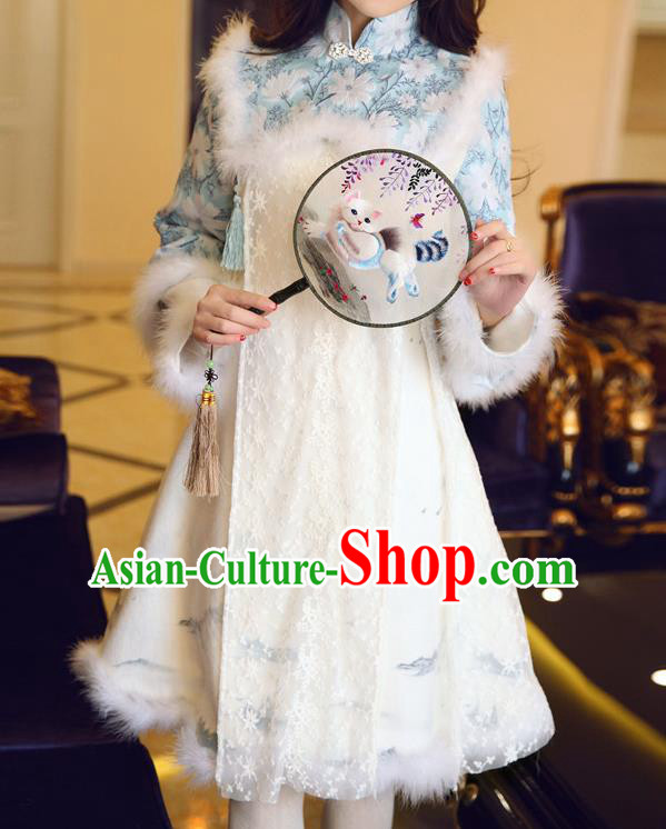 Traditional Ancient Chinese Young Women Cheongsam Dress Republic of China Tangsuit Stand Collar Blouse Dress Tang Suit Clothing
