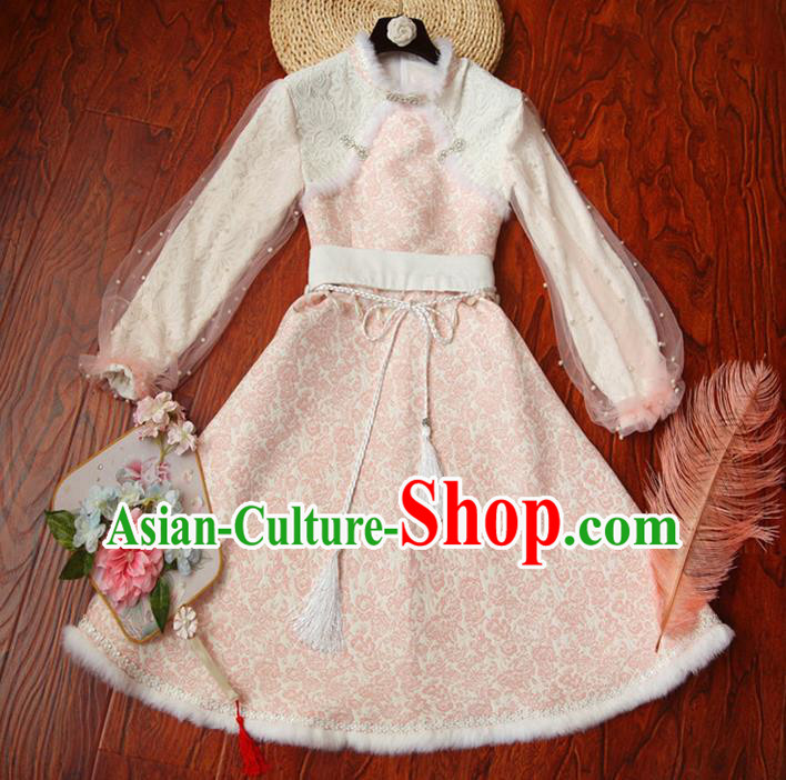 Traditional Ancient Chinese Young Women Cheongsam Dress Republic of China Tangsuit Stand Collar Blouse Dress Tang Suit Clothing