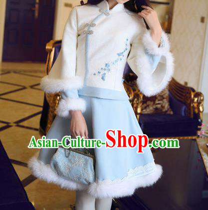 Traditional Ancient Chinese Young Women Cheongsam Dress Republic of China Tangsuit Stand Collar Blouse Dress Tang Suit Clothing