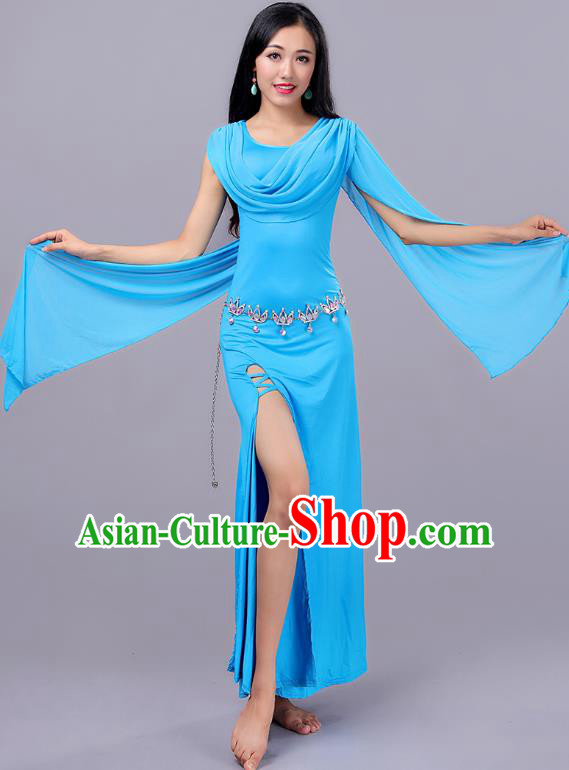 Indian Traditional Yoga Costume Blue Uniform Oriental Dance Belly Dance  Stage Performance Clothing for Women