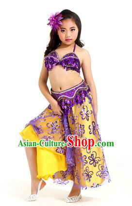 Traditional Indian Children Belly Dance Purple Dress Raks Sharki Oriental Dance Clothing for Kids