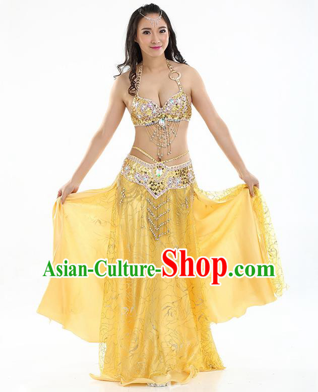 Top Grade Bollywood Belly Dance Yellow Dress Indian Raks Sharki Oriental Dance Clothing for Women