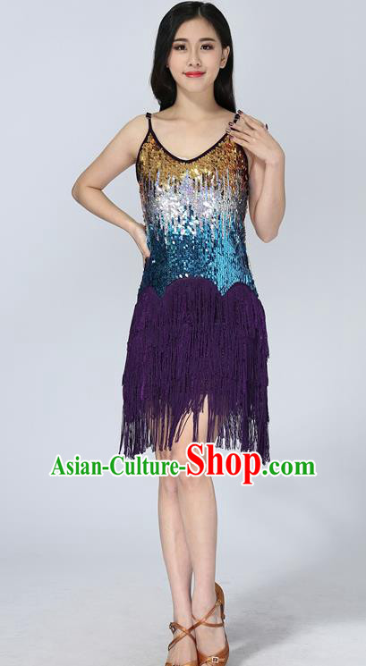 Professional Latin Dance Sequin Purple Dress Ballroom Dance Modern Dance Clothing for Women