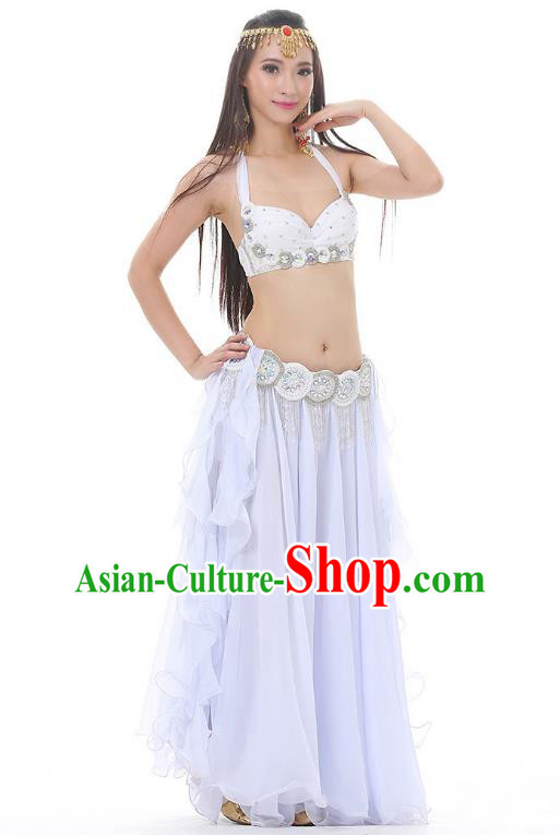 Traditional Bollywood Belly Dance Clothing Indian Oriental Dance White Dress for Women