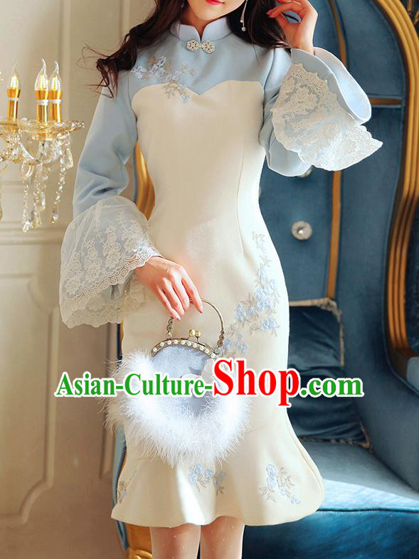 Traditional Ancient Chinese Young Women Cheongsam Dress Republic of China Tangsuit Stand Collar Blouse Dress Tang Suit Clothing
