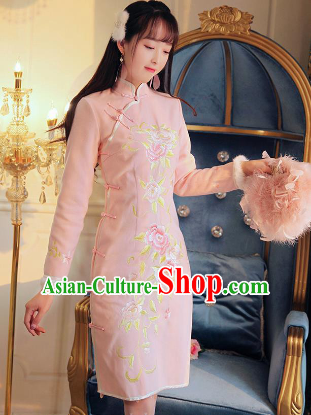 Traditional Ancient Chinese Young Women Cheongsam Dress Republic of China Tangsuit Stand Collar Blouse Dress Tang Suit Clothing