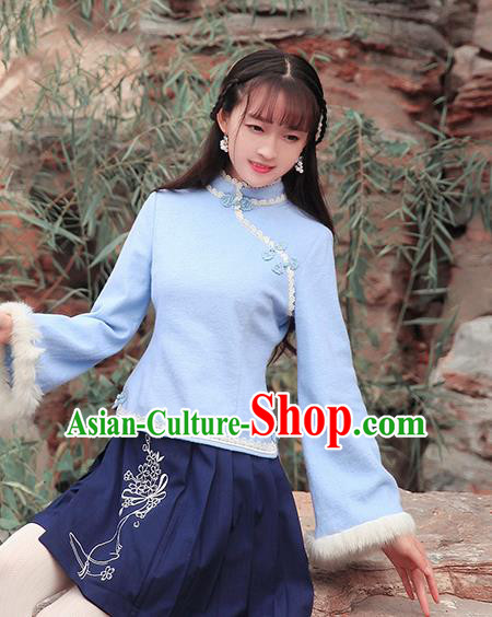 Traditional Ancient Chinese Young Women Cheongsam Dress Republic of China Tangsuit Stand Collar Blouse Dress Tang Suit Clothing
