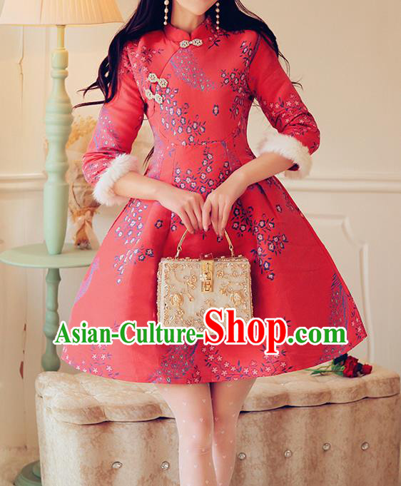 Traditional Ancient Chinese Young Women Cheongsam Dress Republic of China Tangsuit Stand Collar Blouse Dress Tang Suit Clothing