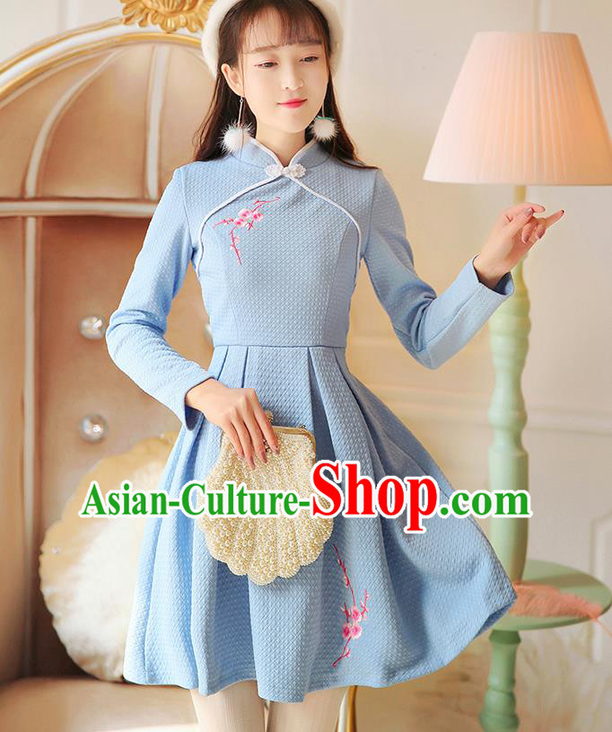 Traditional Ancient Chinese Young Women Cheongsam Dress Republic of China Tangsuit Stand Collar Blouse Dress Tang Suit Clothing