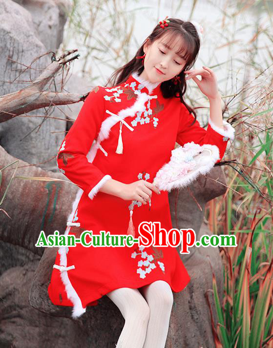 Traditional Ancient Chinese Young Women Cheongsam Dress Republic of China Tangsuit Stand Collar Blouse Dress Tang Suit Clothing