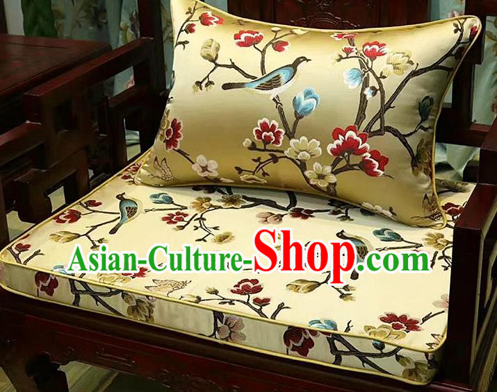 Chinese Traditional Fabric Flowers Birds Pattern Yellow Brocade Chinese Fabric Asian Tibetan Robe Material