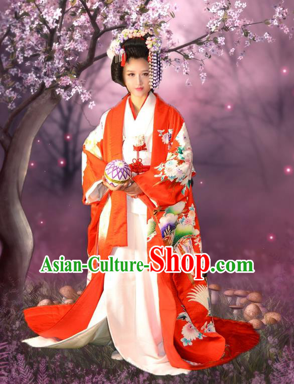 Japan Traditional Princess Costume Red Yukata Dress Japanese Wedding Furisode Kimono for Women