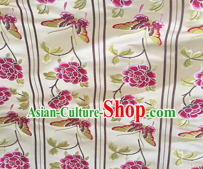 Chinese Traditional Fabric Tang Suit Peony Pattern White Brocade Chinese Fabric Asian Tibetan Robe Material