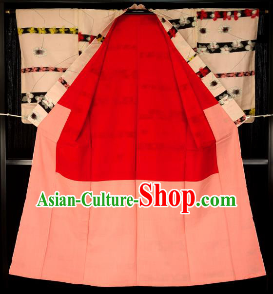Japan Palace Lady Pink Furisode Kimono Costume Traditional Japanese Wedding Yukata Dress for Women