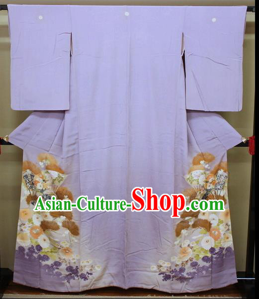 Traditional Japan Costume Female Purple Furisode Kimono Japanese Yukata Dress for Women