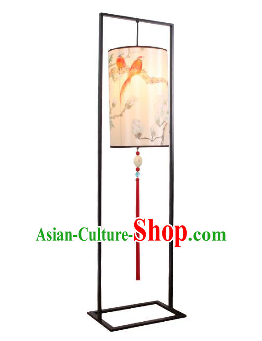 Handmade Traditional Chinese Lantern Printing Birds Floor Lamp Palace Lantern