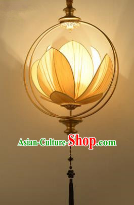 Asian China Traditional Handmade Lantern Yellow Lotus Ceiling Lamp Ancient Palace Lanern