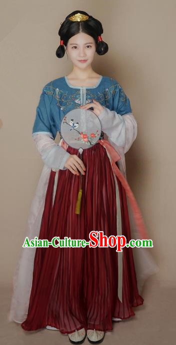 Chinese Traditional Tang Dynasty Palace Lady Costume Ancient Embroidered Hanfu Dress for Women