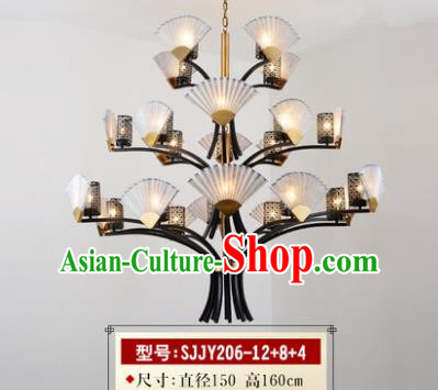 Asian China Traditional Handmade Lantern Three Layers Sector Ceiling Lamp Ancient Palace Lanern
