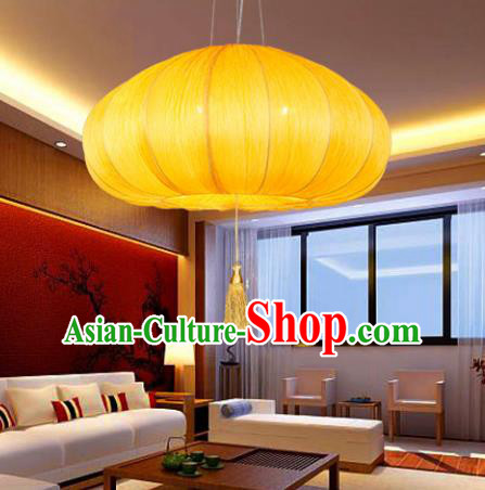 Asian China Traditional Handmade Lantern Yellow Pumpkin Lanterns Ceiling Lamp Ancient Palace Lanern