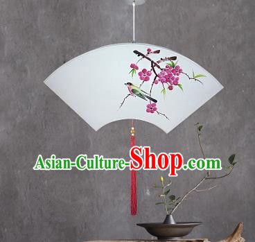 Traditional China Handmade Lantern Ancient Printing Peach Blossom Hanging Lanterns Palace Fan-shape Ceiling Lamp