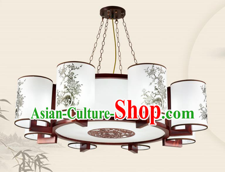 China Traditional Handmade Ancient Eight-pieces Printing Lantern Palace Parchment Hanging Lanterns Ceiling Lamp