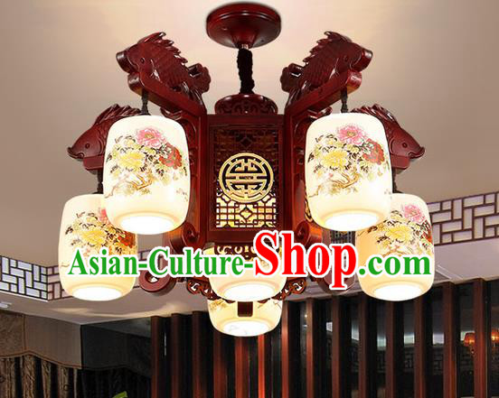 China Handmade Ceiling Lantern Traditional Ancient Porcelain Five-Lights Lamp Palace Lanterns