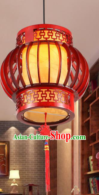 Asian China Handmade Wood Ceiling Lantern Traditional Ancient Yellow Hanging Lamp Palace Lanterns