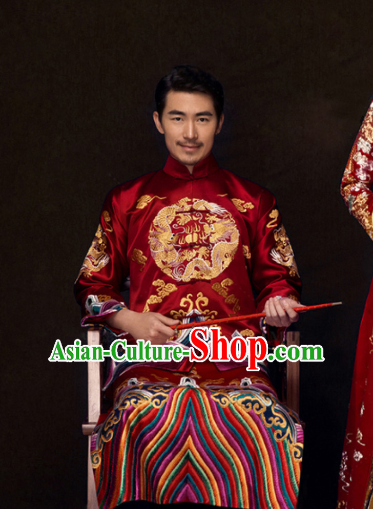 Chinese Traditional Dragon Embroidery Wedding Dress Garment for Bridegrooms