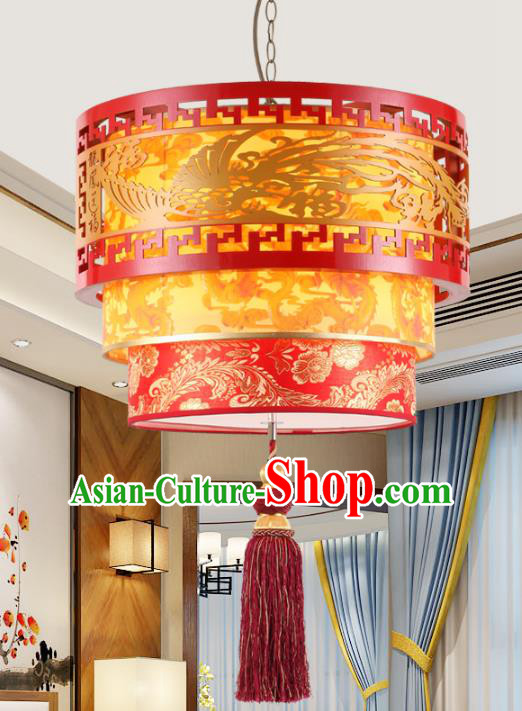 Chinese Handmade Wood Carving Phoenix Lantern Traditional Palace Red Ceiling Lamp Ancient Hanging Lanterns