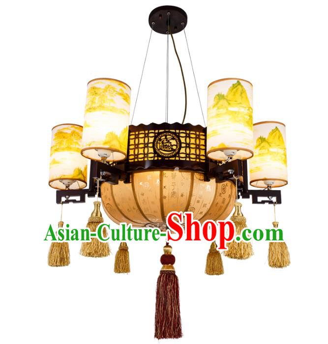 Chinese Handmade Landscape Painting Lantern Traditional Palace Ceiling Lamp Ancient Hanging Lanterns