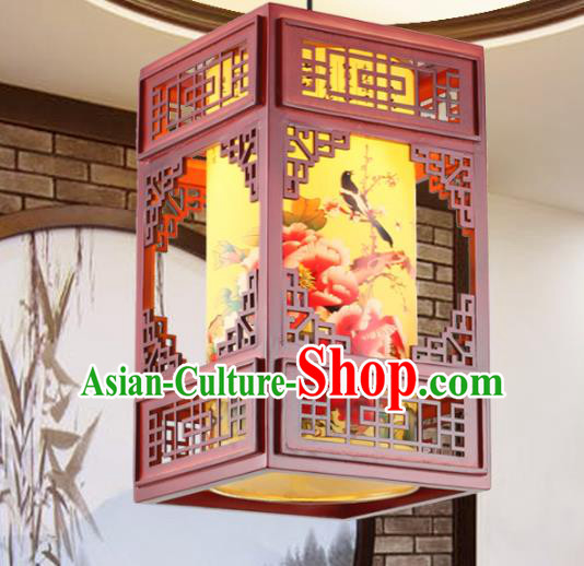 Chinese Handmade Printing Peony Birds Lantern Traditional Palace Ceiling Lamp Ancient Hanging Lanterns