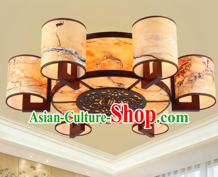 Chinese Handmade Wood Lantern Traditional Palace Six-Lights Ceiling Lamp Ancient Lanterns