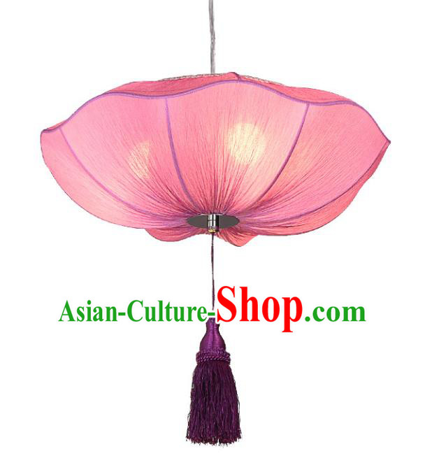 Chinese Classical Handmade Palace Lanterns Traditional Pink Lotus Hanging Lantern Ancient Ceiling Lamp