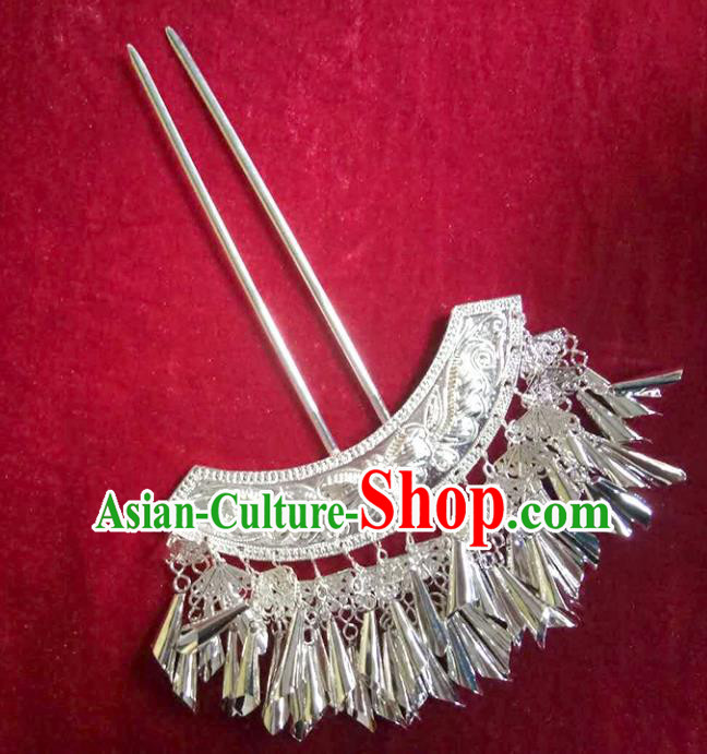Traditional Chinese Miao Nationality Sliver Tassel Hairpins Hair Accessories Hair Clip for Women