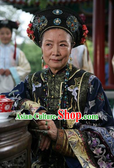 Ancient Chinese Qing Dynasty Manchu Empress Dowager Ci'Xi Embroidered Historical Costume for Women