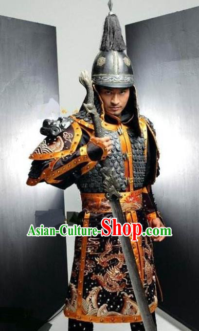 Chinese Qing Dynasty Nurhachi Historical Costume China Ancient Manchu Emperor Armour Clothing
