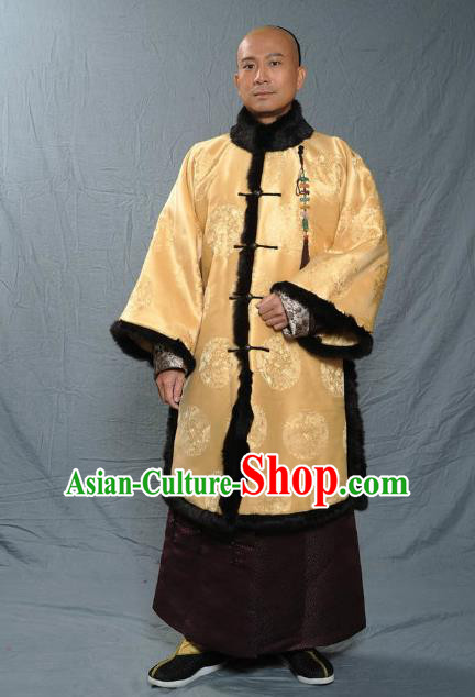 Chinese Qing Dynasty Prince Historical Costume Ancient Manchu Royal Highness Clothing for Men
