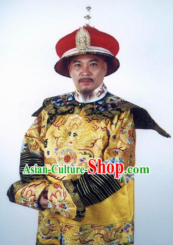 Chinese Qing Dynasty Emperor Qianlong Historical Costume Ancient Manchu King Clothing for Men
